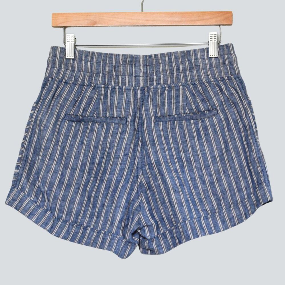 ATHLETA Cabo Tide Linen Shorts Blue White Striped Drawstring Size 4 - Picture 3 of 9